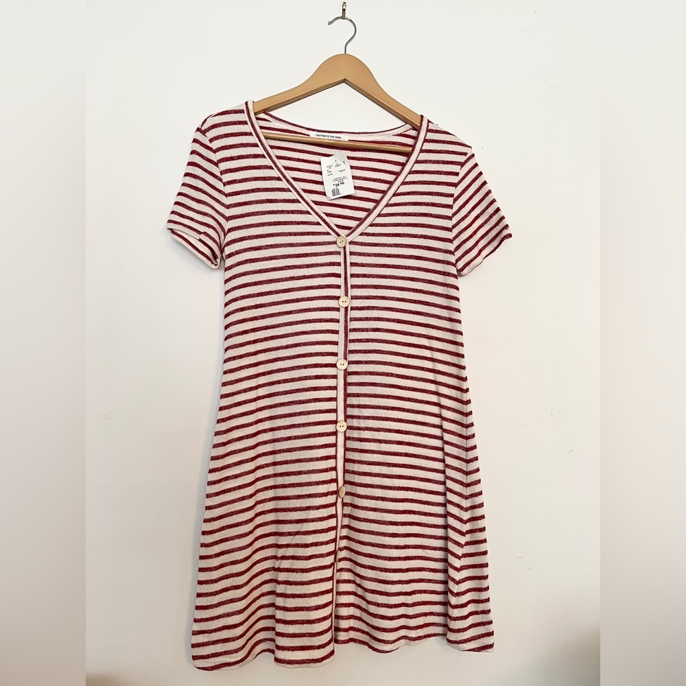 [3/$30] BNWT Caution to the Wind Red Striped Terrycloth Summer Mini Tee Dress 👚
